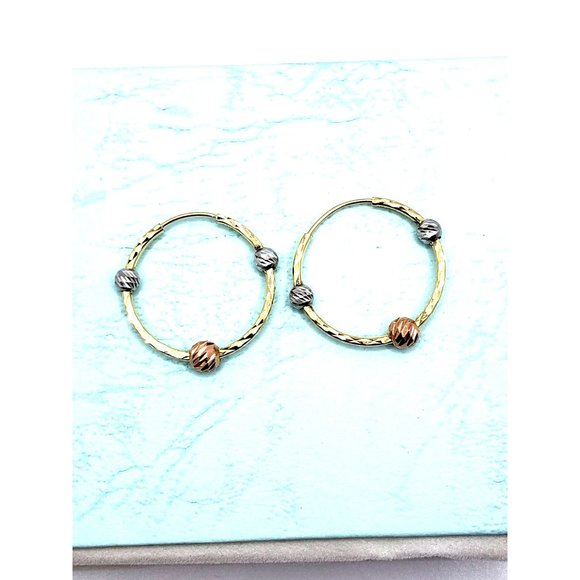 Circular Hoop Earrings With 14K Three-Gold Balls - Picture 13 of 14